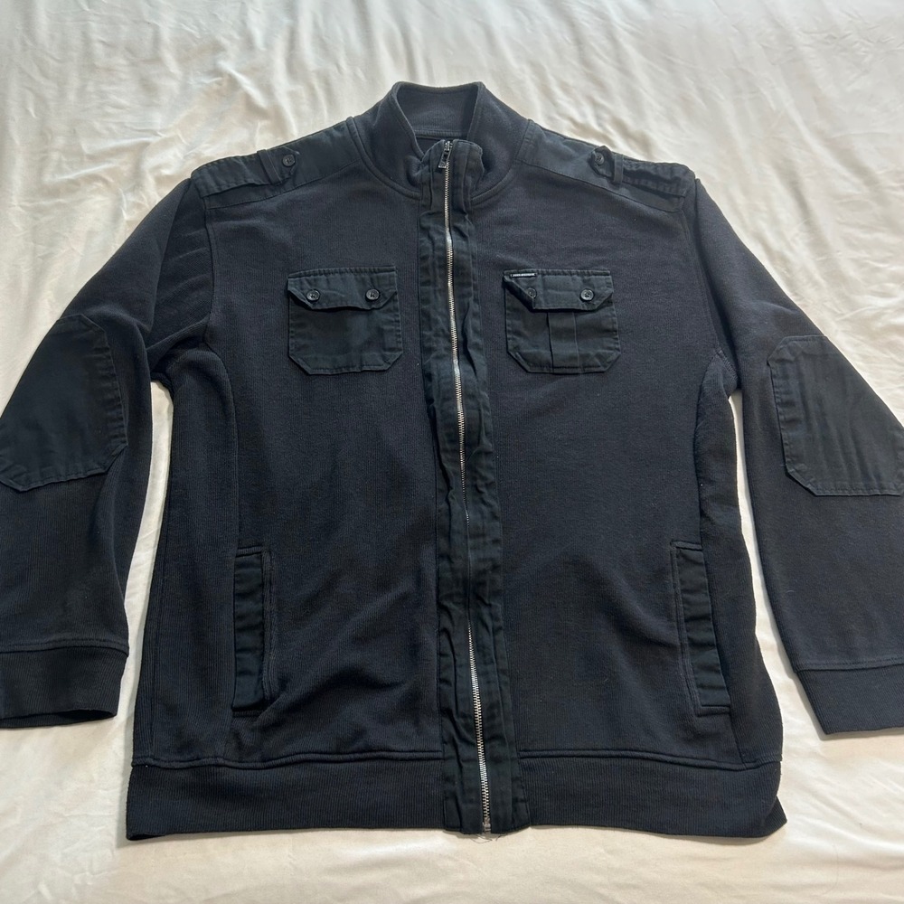 Ecko Unltd Mens XX-Large Black Full Zip Ribbed Military Utility Jacket Epaulets